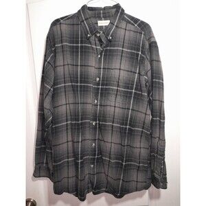 Hobbs Creek Flannel Button-Up Long Sleeve Plaid Shirt Black Cotton Men's L